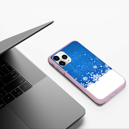 Чехол iPhone 11 Pro матовый Снежинки - С Новым Годом / 3D-Розовый – фото 3