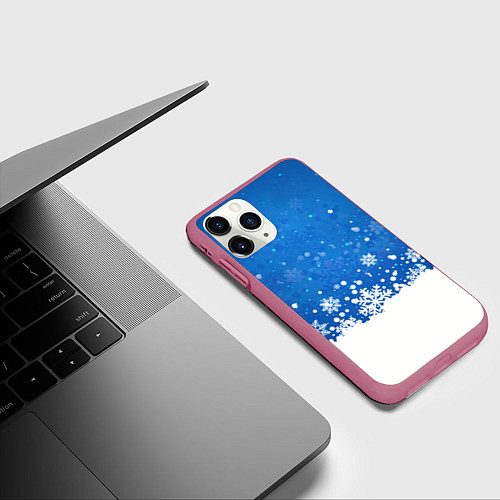 Чехол iPhone 11 Pro матовый Снежинки - С Новым Годом / 3D-Малиновый – фото 3