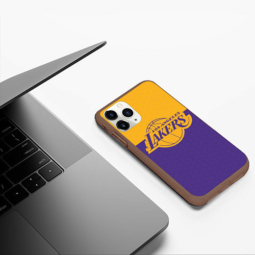 Чехол iPhone 11 Pro матовый LAKERS LINE HEXAGON SPORT / 3D-Коричневый – фото 3