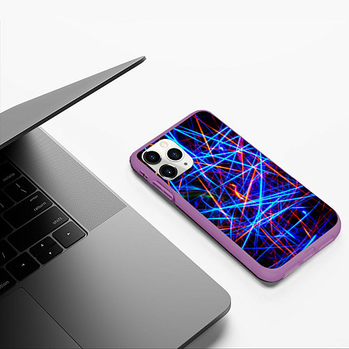 Чехол iPhone 11 Pro матовый NEON LINES Glowing Lines Effect / 3D-Фиолетовый – фото 3