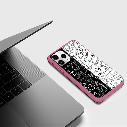 Чехол iPhone 11 Pro матовый ЧЁРНО БЕЛЫЕ ФОРМУЛЫ ФИЗИКА МАТЕМАТИКА / 3D-Малиновый – фото 3