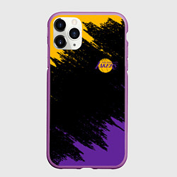 Чехол iPhone 11 Pro матовый LAKERS БРЫЗГИ КРАСОК, цвет: 3D-фиолетовый