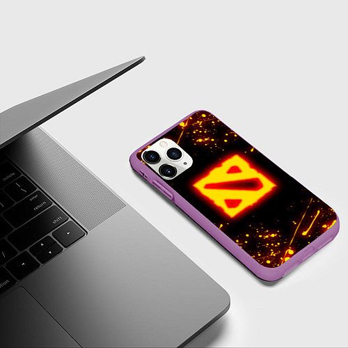 Чехол iPhone 11 Pro матовый DOTA 2 FIRE LOGO ДОТА 2 ОГНЕННЫЙ ЛОГО / 3D-Фиолетовый – фото 3