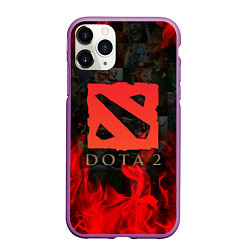 Чехол iPhone 11 Pro матовый DOTA 2 ЛОГО В ОГНЕ, ПЕРСОНАЖИ, цвет: 3D-фиолетовый