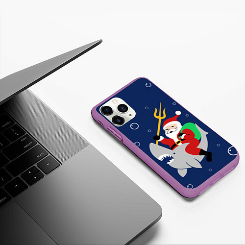 Чехол iPhone 11 Pro матовый САНТА КЛАУС НА АКУЛЕ SANTA / 3D-Фиолетовый – фото 3