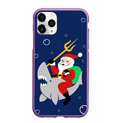 Чехол iPhone 11 Pro матовый САНТА КЛАУС НА АКУЛЕ SANTA, цвет: 3D-фиолетовый