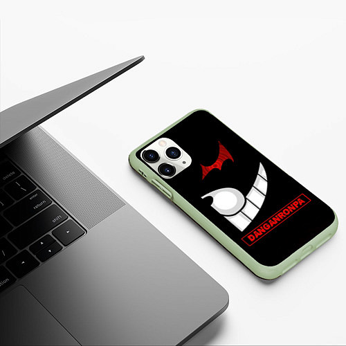 Чехол iPhone 11 Pro матовый Черная половина Монокума - Danganronpa / 3D-Салатовый – фото 3