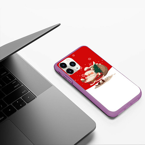 Чехол iPhone 11 Pro матовый Новогодний санта New Years Santa / 3D-Фиолетовый – фото 3