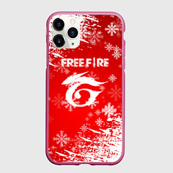 Чехол iPhone 11 Pro матовый Free Fire - Новогодний, цвет: 3D-малиновый