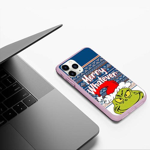 Чехол iPhone 11 Pro матовый MERRY WHATEVER GRINCH / 3D-Розовый – фото 3