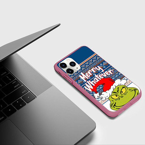 Чехол iPhone 11 Pro матовый MERRY WHATEVER GRINCH / 3D-Малиновый – фото 3
