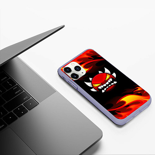 Чехол iPhone 11 Pro матовый Geometry Dash Fire / 3D-Светло-сиреневый – фото 3