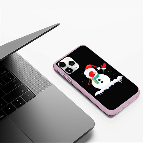 Чехол iPhone 11 Pro матовый Cartoon Dab Snowman / 3D-Розовый – фото 3