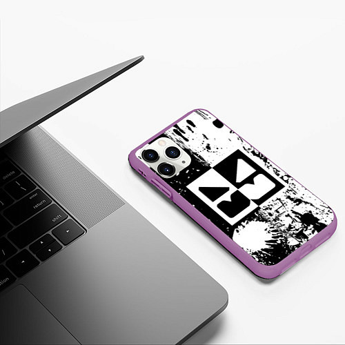 Чехол iPhone 11 Pro матовый GEOMETRY DASH BLACK & WHITE SMILE / 3D-Фиолетовый – фото 3