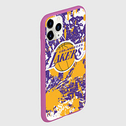 Чехол iPhone 11 Pro матовый LAKERS ФИРМЕННЫЕ ЦВЕТА БРЫЗГИ КРАСОК LA, цвет: 3D-фиолетовый — фото 2
