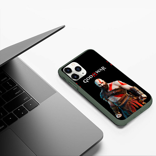 Чехол iPhone 11 Pro матовый God of War красные разводы / 3D-Темно-зеленый – фото 3