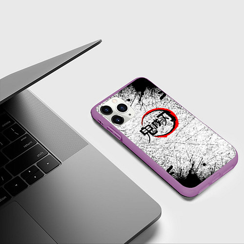 Чехол iPhone 11 Pro матовый Клинок рассекающий демонов гранж / 3D-Фиолетовый – фото 3