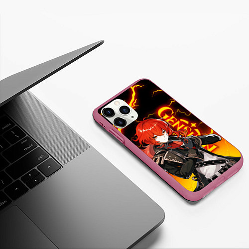 Чехол iPhone 11 Pro матовый GENSHIN IMPACT ДИЛЮК, МОЛНИИ FLASH / 3D-Малиновый – фото 3