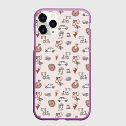 Чехол iPhone 11 Pro матовый Итальянские символы паттерн, цвет: 3D-фиолетовый