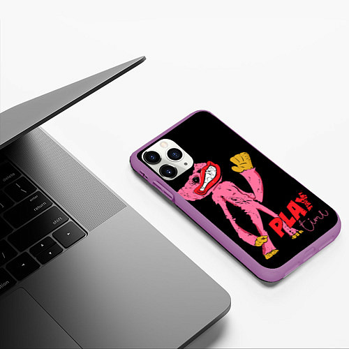 Чехол iPhone 11 Pro матовый Розовый Хагги Poppy Playtime / 3D-Фиолетовый – фото 3