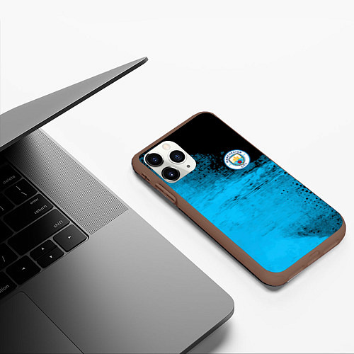 Чехол iPhone 11 Pro матовый Manchester City голубая форма / 3D-Коричневый – фото 3