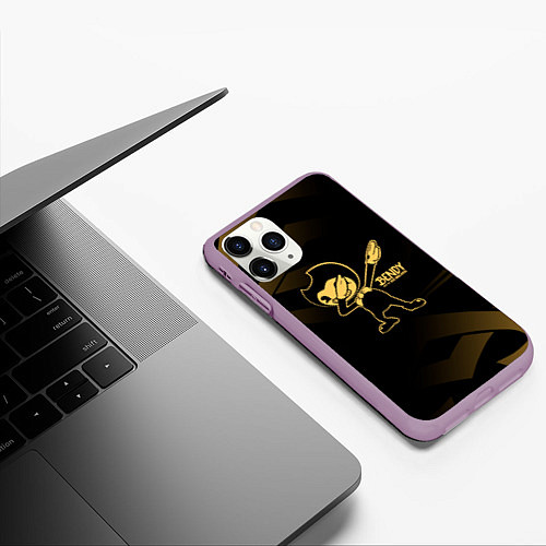 Чехол iPhone 11 Pro матовый Bendy and the ink machine золотистый / 3D-Сиреневый – фото 3