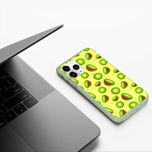 Чехол iPhone 11 Pro матовый Киви паттерн / 3D-Салатовый – фото 3