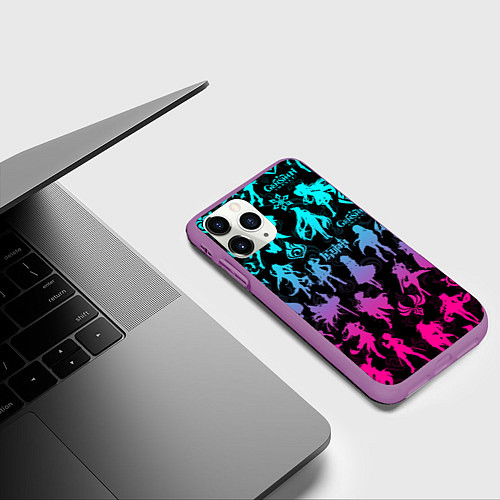 Чехол iPhone 11 Pro матовый ГЕНШИН ИМПАКТ НЕОН ПЕРСОНАЖИ ИГРЫ GENSHIN IM ACT L / 3D-Фиолетовый – фото 3
