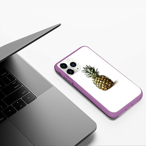 Чехол iPhone 11 Pro матовый Pineapple watercolor / 3D-Фиолетовый – фото 3