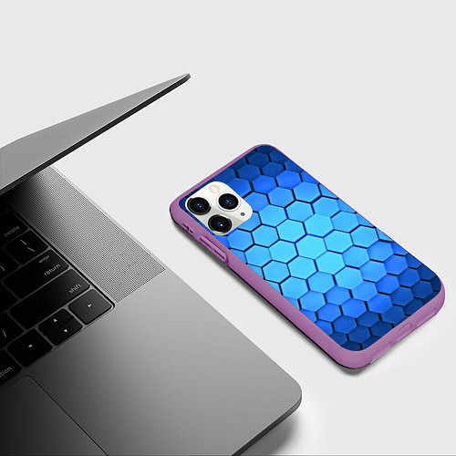 Чехол iPhone 11 Pro матовый Неоновые 3D ПЛИТЫ / 3D-Фиолетовый – фото 3