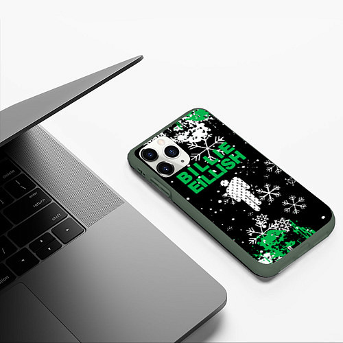 Чехол iPhone 11 Pro матовый Billie eilish новый год снежинки / 3D-Темно-зеленый – фото 3