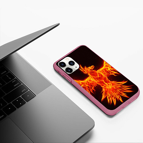 Чехол iPhone 11 Pro матовый ОГНЕННЫЙ ФЕНИКС FIRE PHOENIX / 3D-Малиновый – фото 3