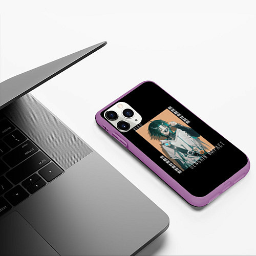 Чехол iPhone 11 Pro матовый Genshin Impact Xiao / 3D-Фиолетовый – фото 3