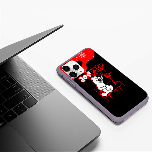 Чехол iPhone 11 Pro матовый Monokuma Снежинки / 3D-Серый – фото 3