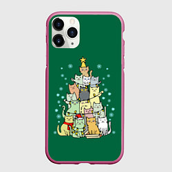 Чехол iPhone 11 Pro матовый Коты Построение ёлкой, цвет: 3D-малиновый