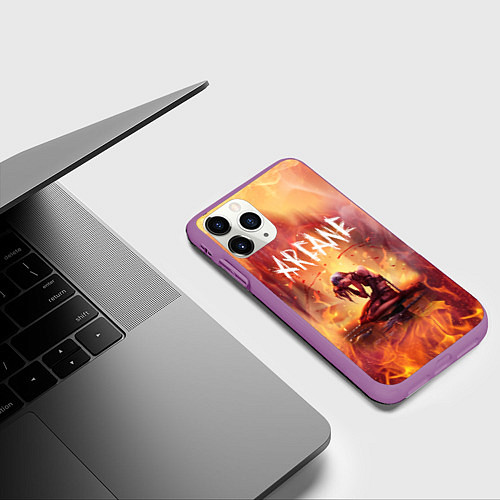 Чехол iPhone 11 Pro матовый JINX В ОГНЕ, АРКЕЙН LEAGUE OF LEGENDS / 3D-Фиолетовый – фото 3