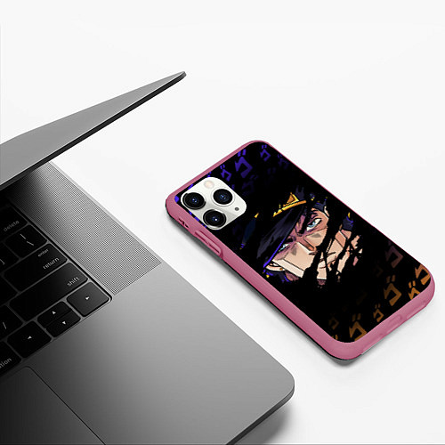 Чехол iPhone 11 Pro матовый JOJOS BIZARRE ADVENTURE ЛИЦО ГЕРОЯ / 3D-Малиновый – фото 3