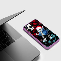 Чехол iPhone 11 Pro матовый UNDERTALE SANS НОВОГОДНИЙ НЕОН СНЕЖИНКИ, цвет: 3D-фиолетовый — фото 2