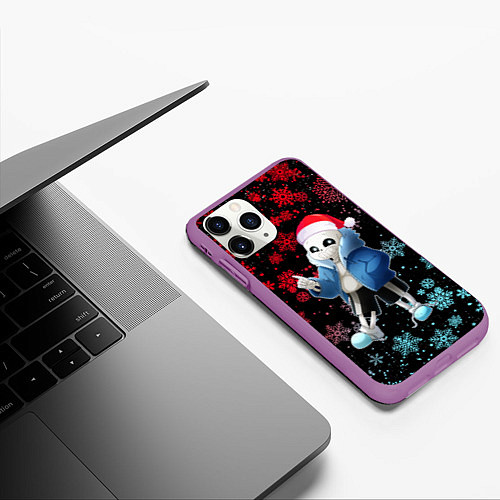 Чехол iPhone 11 Pro матовый UNDERTALE SANS НОВОГОДНИЙ НЕОН СНЕЖИНКИ / 3D-Фиолетовый – фото 3