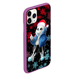 Чехол iPhone 11 Pro матовый UNDERTALE SANS НОВОГОДНИЙ НЕОН СНЕЖИНКИ, цвет: 3D-фиолетовый — фото 2