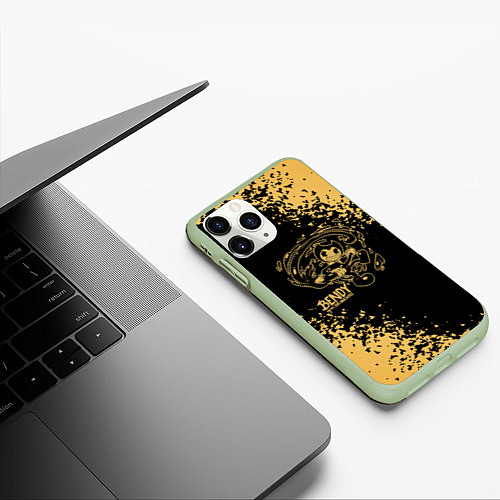 Чехол iPhone 11 Pro матовый Bendy and the ink machine - Выкрутасы / 3D-Салатовый – фото 3