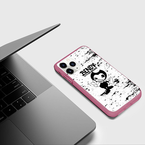 Чехол iPhone 11 Pro матовый Bendy and the ink machine - Black & White / 3D-Малиновый – фото 3