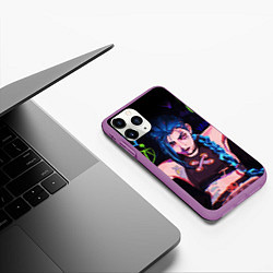 Чехол iPhone 11 Pro матовый LEAGUE OF LEGENDS JINX NEON АРКЕЙН, цвет: 3D-фиолетовый — фото 2