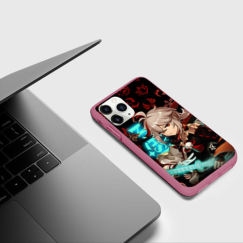 Чехол iPhone 11 Pro матовый КАДЗУХА ГЕРОЙ ГЕНШИН ИМПАКТ GENSHIN IMPACT / 3D-Малиновый – фото 3