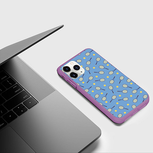 Чехол iPhone 11 Pro матовый Большой теннис паттерн / 3D-Фиолетовый – фото 3