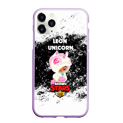 Чехол iPhone 11 Pro матовый BRAWL STARS LEON UNICORN РОЗОВЫЙ, цвет: 3D-сиреневый