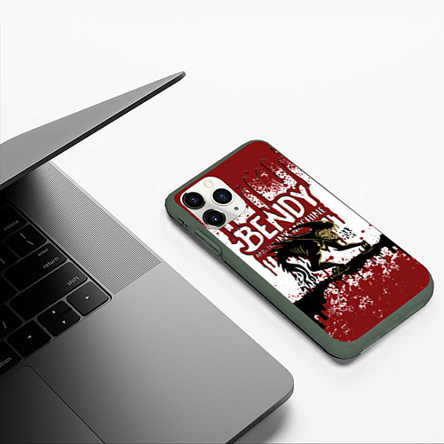 Чехол iPhone 11 Pro матовый BLOOD BLACK AND WHITE BENDY AND THE INK MACHINE / 3D-Темно-зеленый – фото 3