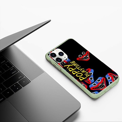 Чехол iPhone 11 Pro матовый Poppy Playtime Страх настигнет / 3D-Салатовый – фото 3