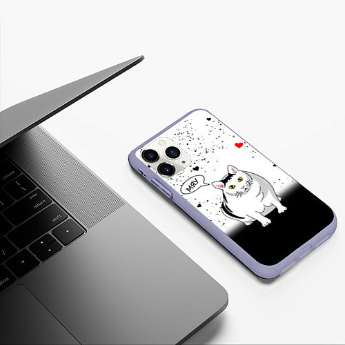 Чехол iPhone 11 Pro матовый CAT LOVE / 3D-Светло-сиреневый – фото 3