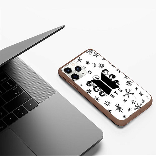 Чехол iPhone 11 Pro матовый ЛОГОТИП БТС LOGO BTS / 3D-Коричневый – фото 3